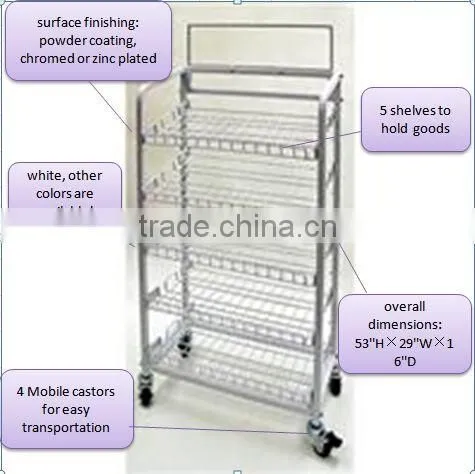 Icegreen Metal Wire Rolling Bakery Merchandiser Display Rack with Mobile Castors