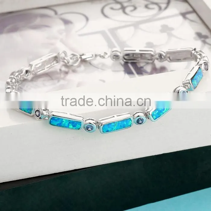 925 Sterling Silver Ocean Synthetic Blue Opal Bracelet Jewelry SBI181W