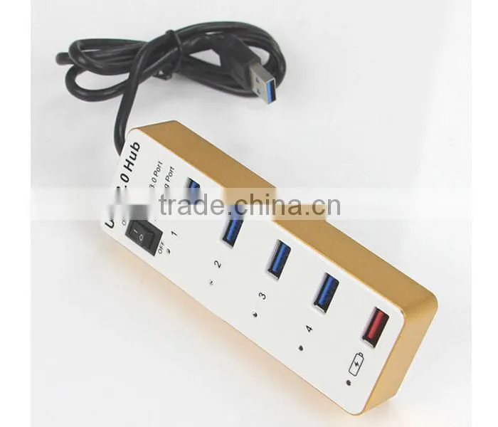 new 4-Port USB 3.0 Portable Aluminum usb Hub with 2-Foot USB 3.0 Cable