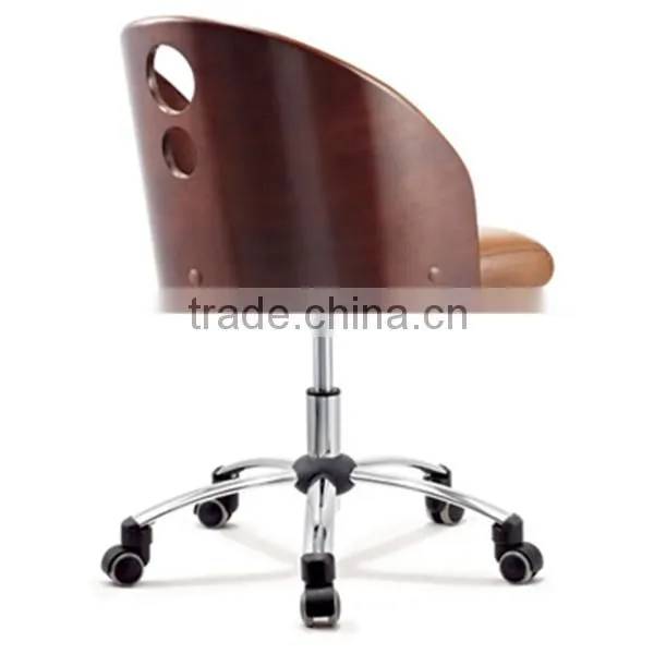 Mid-Back Mahogany Wood Swivel Conference Chair with Brown Leather
