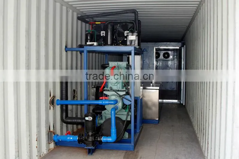 Containerized ice block machine with cold room