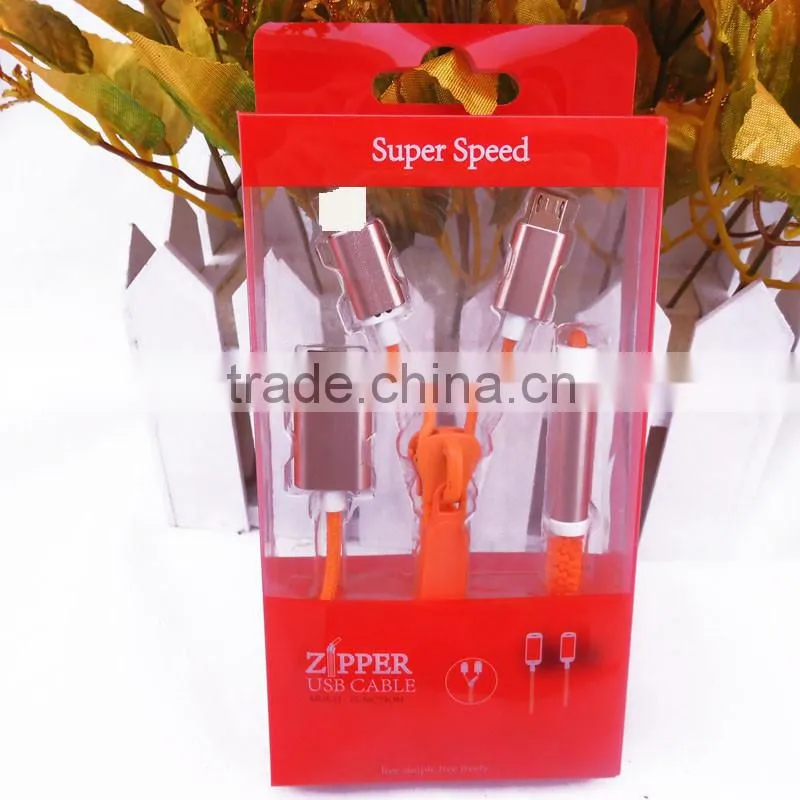 New premium colorful zipper usb cable 2 in 1 usb phone charger cable for samsung galaxy s7