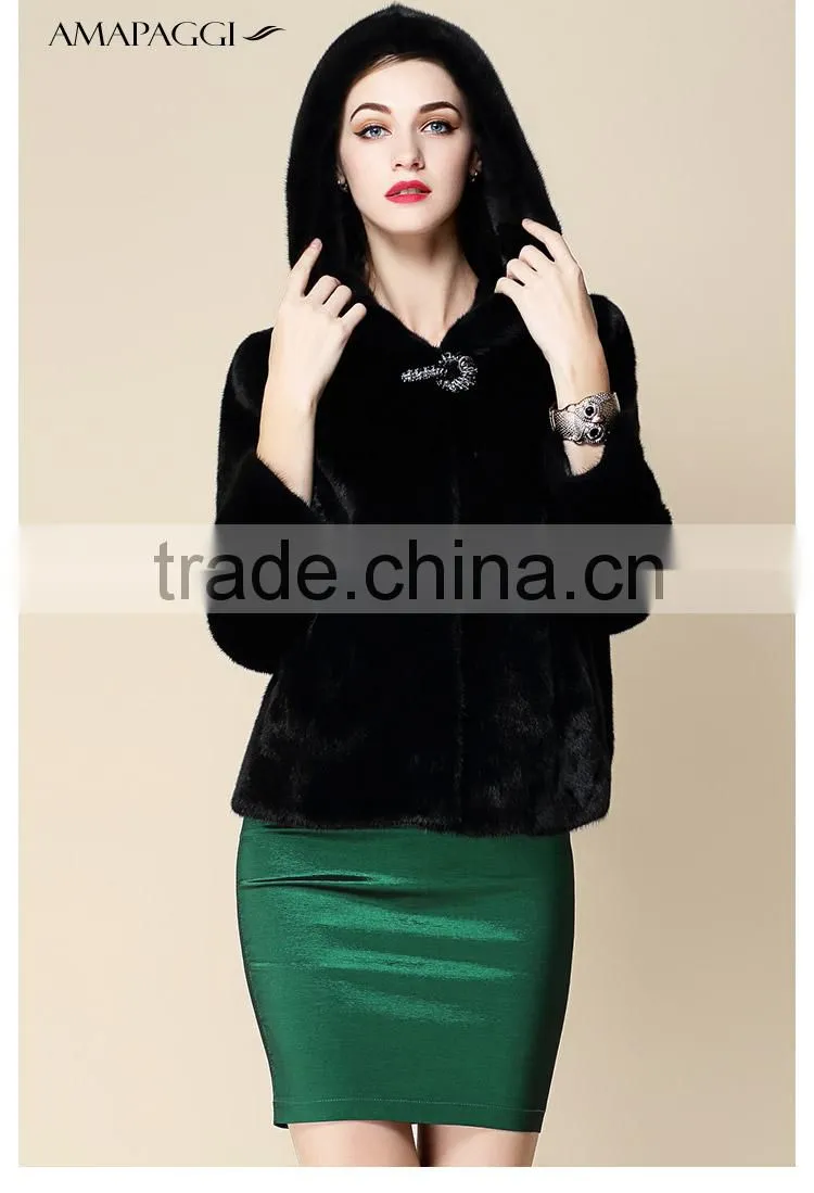 wholesale Fashion short mink fur coat hooded