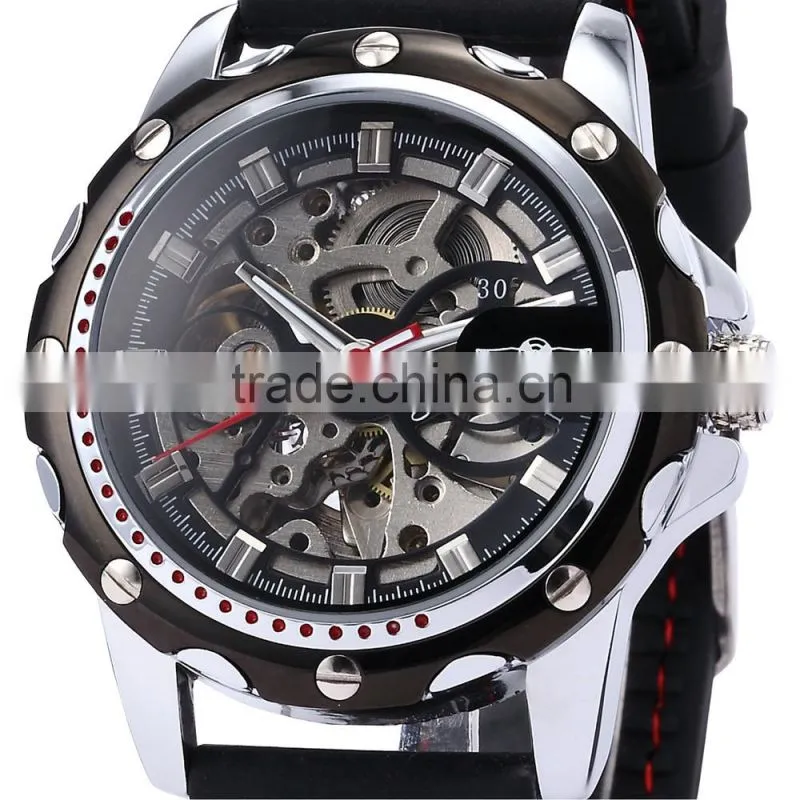 Men's Stylish Silicone Skeleton Analog Auto Mechanical Sport Watch