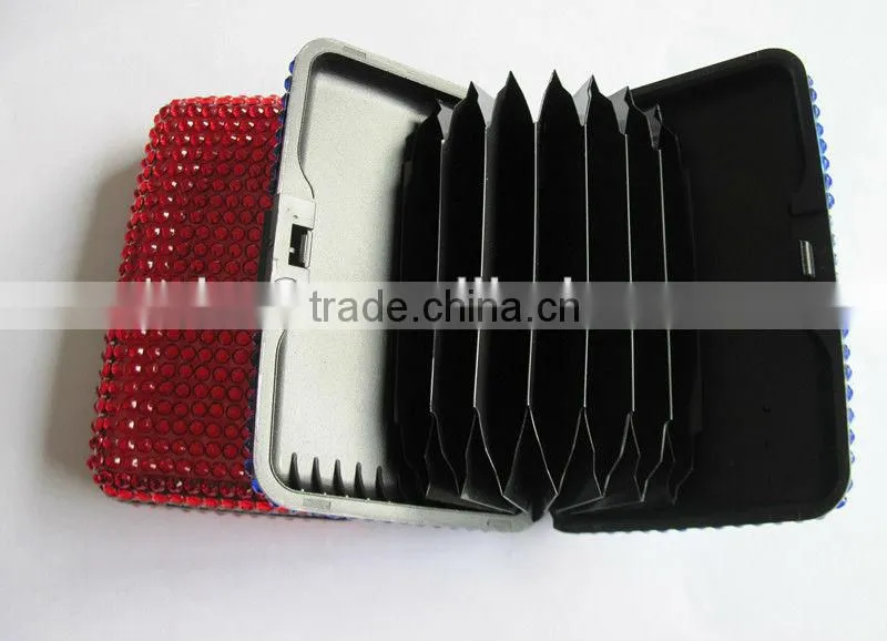 waterproof red plastic credit card holder full with rhinestone