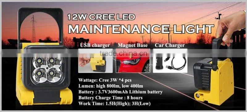 rechargeable magnetic led work light 12w cree led work light