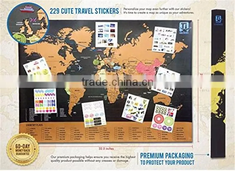 Travel Inspired Scratch Wanderlust Poster Map with 229 Travel Stickers