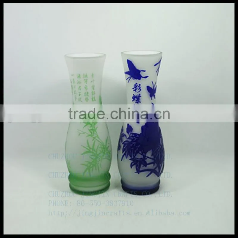 modern hand cut overlay single flower crystal glass vase/red green