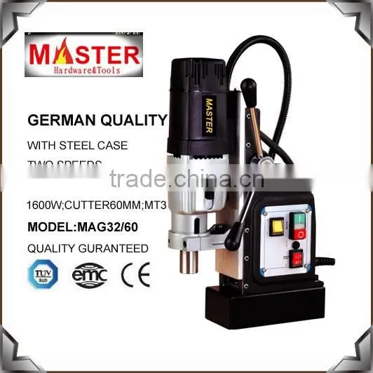 German Quality Hot sell Magnetic Base Drill with 2 speeds drill machine for sale(MAG32/60)60mm
