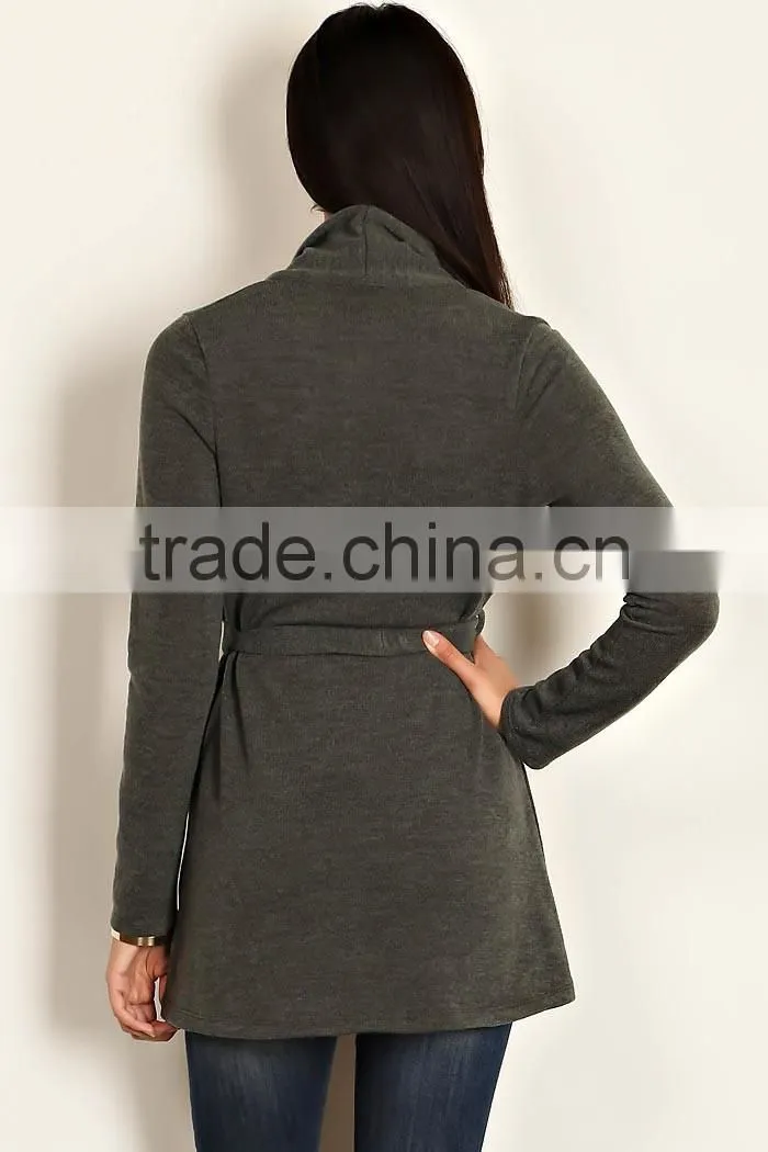 New Style Fashion Design Short Cardigan Winter Wear Loose Large Size Ladies Heather Knit Open Cardigan With Waist Tie