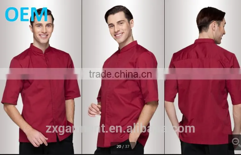 OEM Fashion Designer Poly Cotton red Hotel Men Jacket Chef Uniform