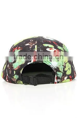 Floral flat brim custom blank adjustable 5 panel flat cap