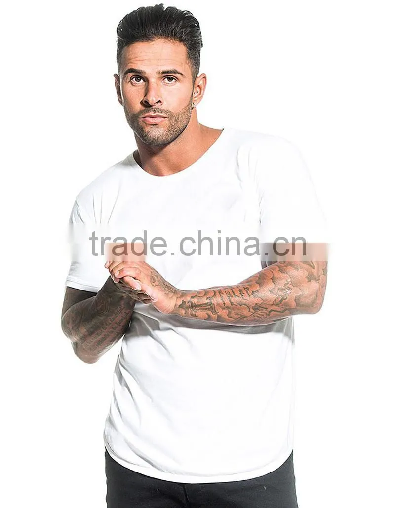Mens Plain gym running fitness T Shirt with hem bottom