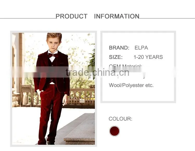 High quality Velvet sweat formal party suits for boys
