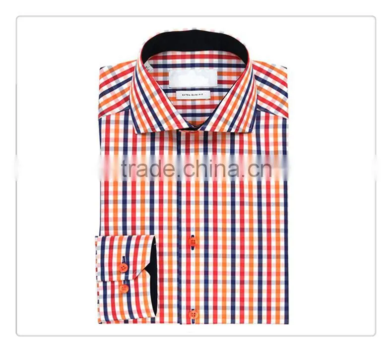 Hot sale 100%cotton spread collar bright color checkered shirt for men