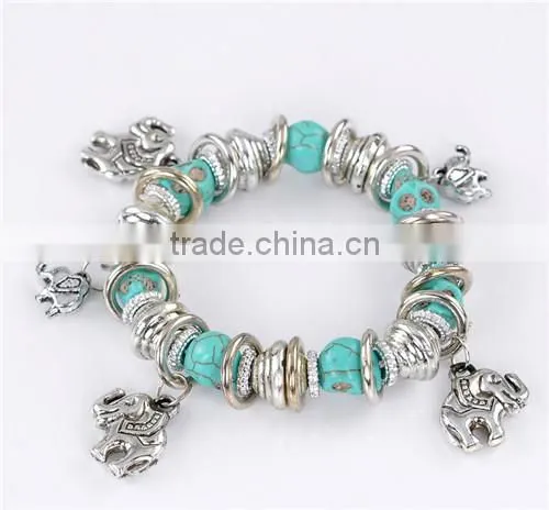Turquoise Halloween Skull Beads & Dangle Beads Elastic Bracelets 9.1 Inch