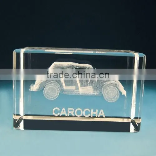 3D Laser Transparent cube engraved crystal bus for souvenir