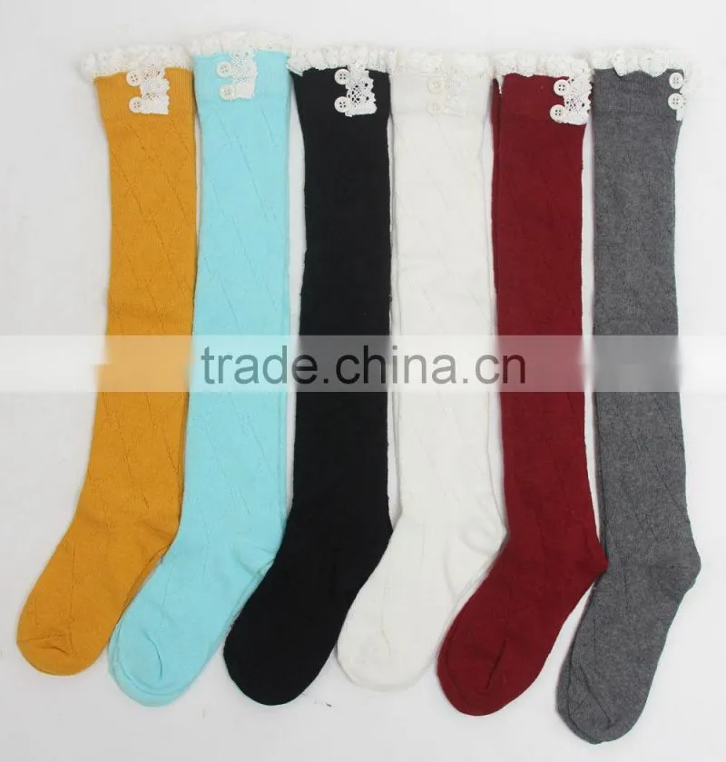 Women Socks Knitted Boot Cuffs Button Leg Warmers Crochet Lace Trim