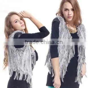 Ladies' Genuine Handknitted Rabbit Fur Vest with Tassel YR465A