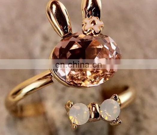 Godbead 17MM accessories crystal rabbit bow ring rhinestone finger ring opening ring jewelry
