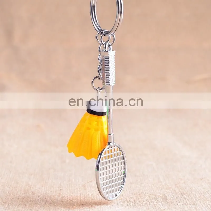 custom sport key holder for shuttlecock pendant badminton keychain metal badminton key chain
