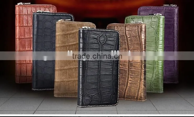 Luxury Wholesale Genuine Crocodile Alligator leather Women Zip Long Wallet Clutch Wallet for Men