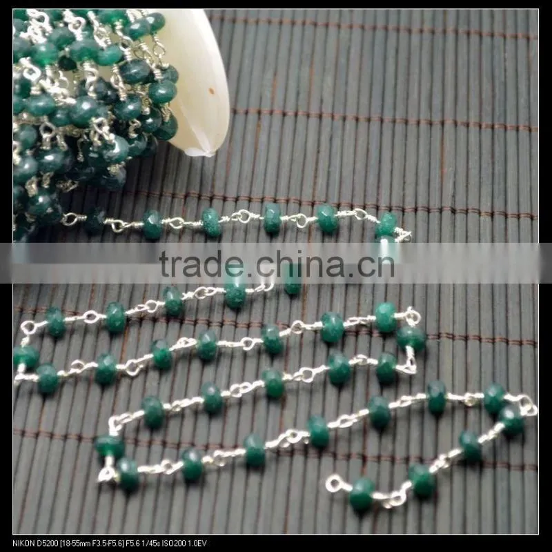 LFD-0017C ~ Wholesale Silver Plated Wire Wrapped Faceted Green Stone Chain Beaded Jewelry Making