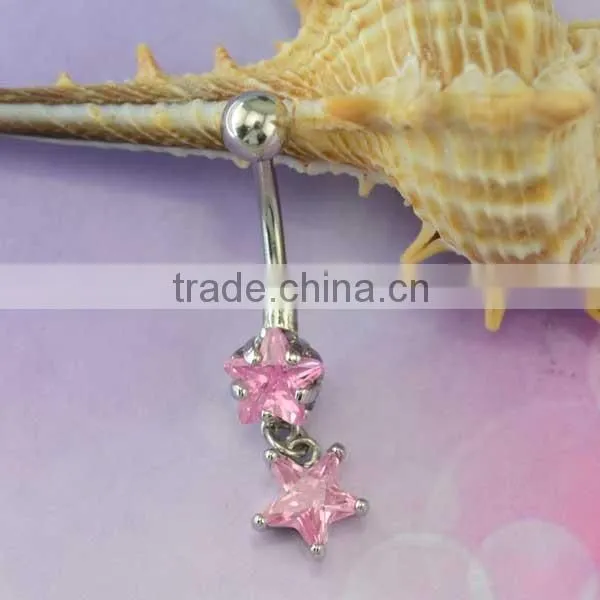 New season hypoallergenic stainless steel dangle cute pink star diamond navel piercing