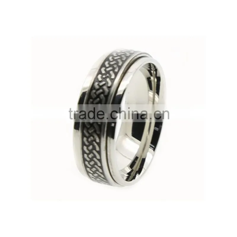 Stainless Steel Spinner Etched Regular Line Gay Men Rings