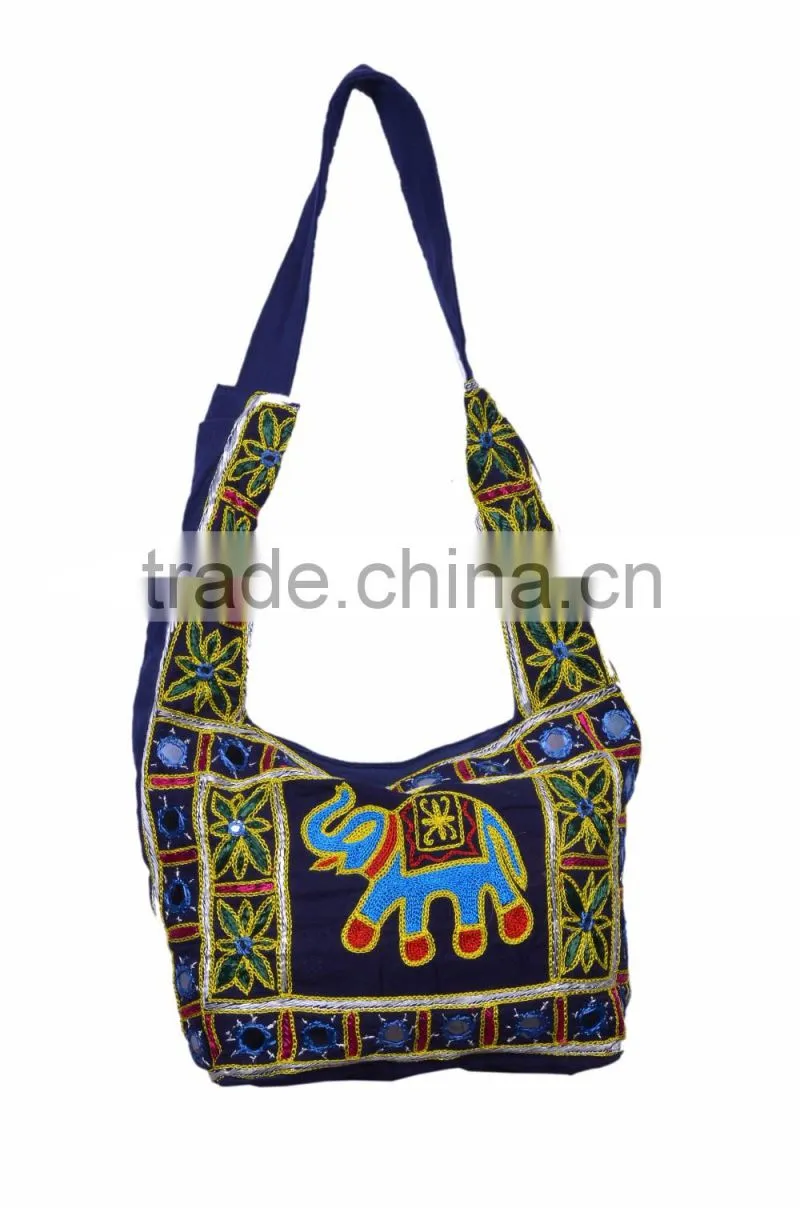 Handmade Elephant Embroidered Cotton Fabric Bag