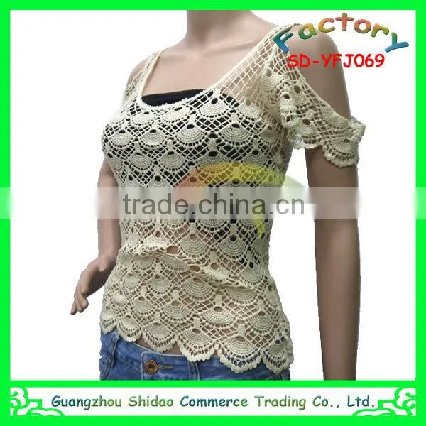 European style cotton fashion women lace crochet shirts fancy lady blouses and tops