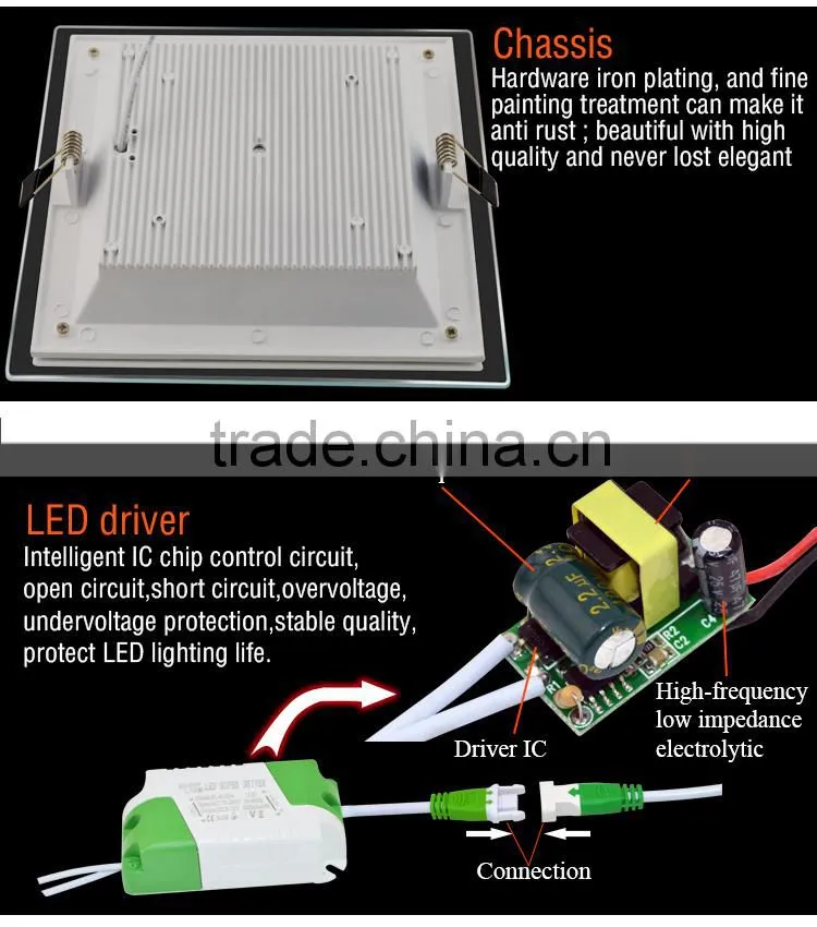 SMD 5630 square 6w 12w 18w 24w glass led panel light