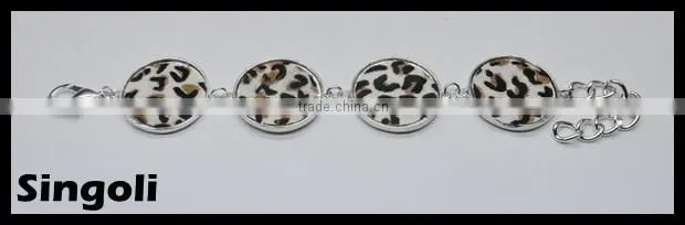 Leopard print Horse hair bracelet round silver chain Lobster clasp 2014 wholesale alili express fashion bracelet jewelry