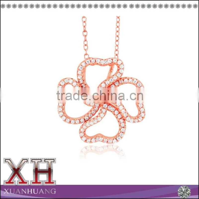 Rose Goldplated Sterling Silver Cubic Zirconia Heart Clover Necklace