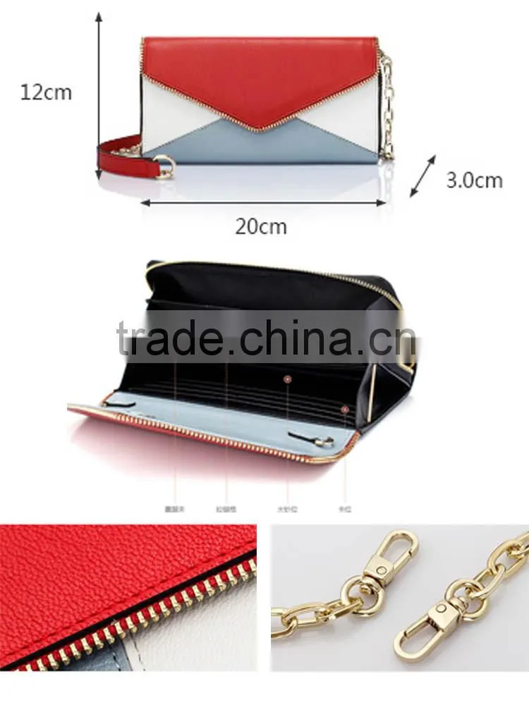 Contrast color own branded women leather wallet from Gz handbag factory