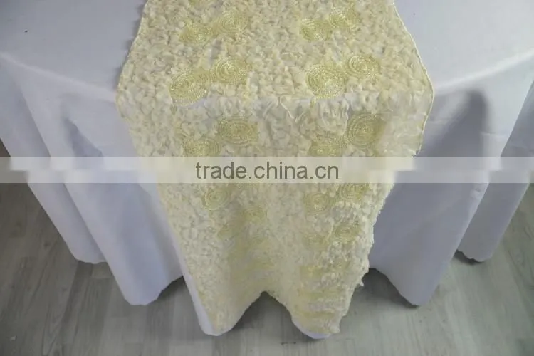 Fancy ivory ribbon chiffon linen table runner size