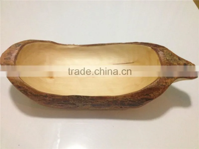 2016 Natural Wholesale Cheap Solid Wood candy Plate Fruit Plate with tree bark