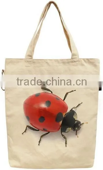 Women Fashion 3D Ladybug Printed Durable Canvas Tote Bag