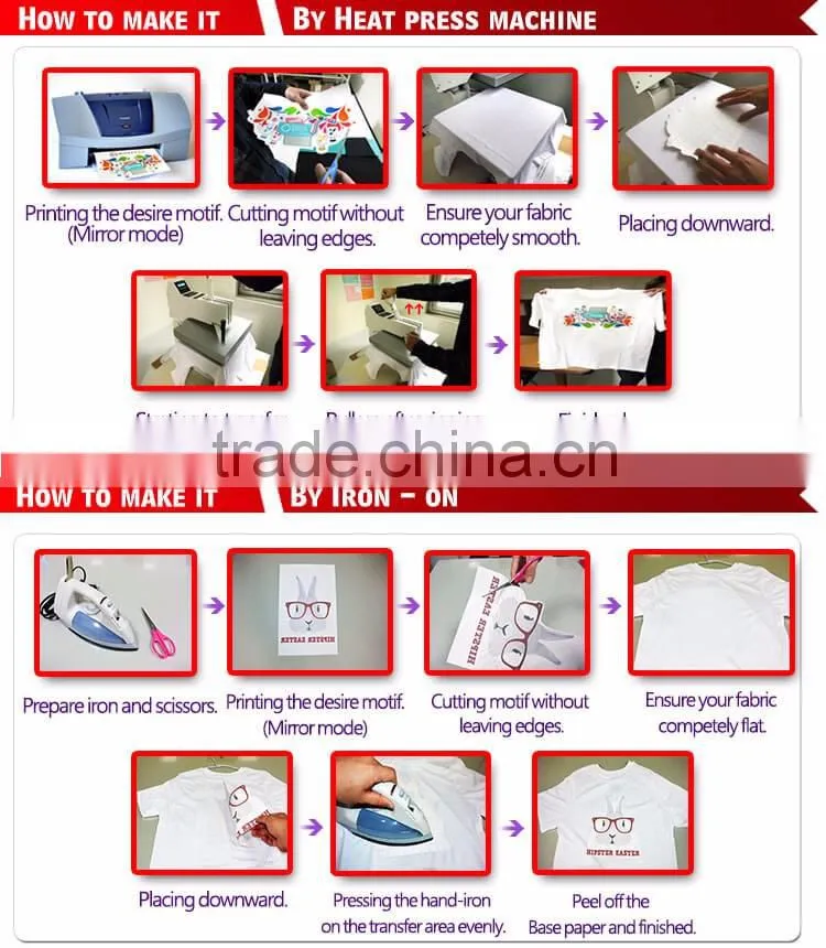 2016 Best Selling Light Fabric Transfer Paper For Inkjet Print