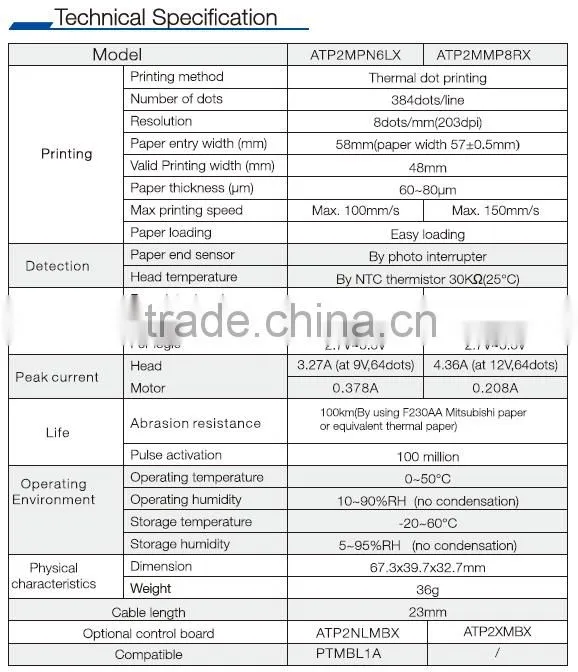 TP2MX cash register thermal printer mechanism