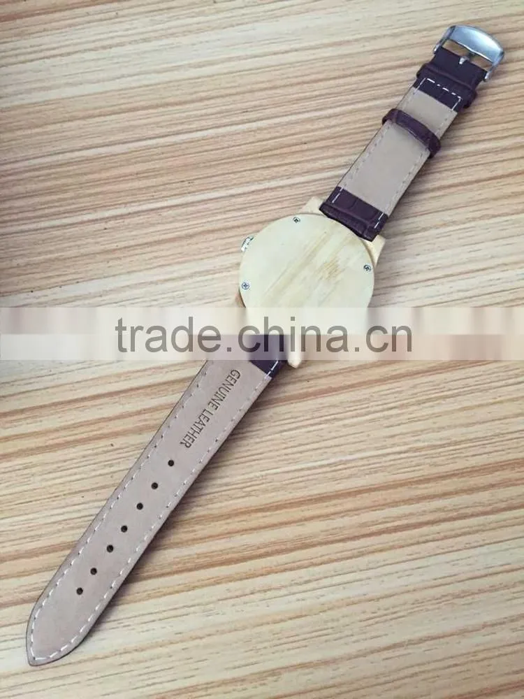VAGES brand quartz analog genuine leather wooden bamboo watch cat