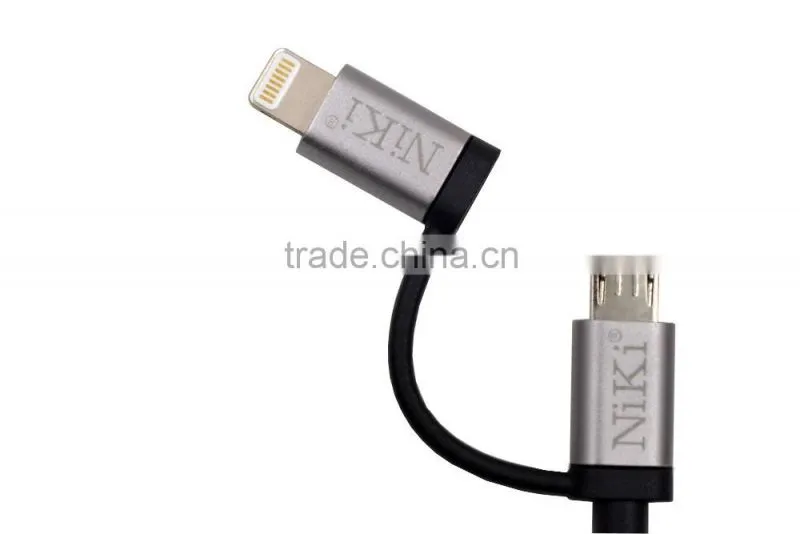 2 in 1 Black fashionable fabric braided USB Cable for iPhone and Android