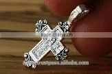 Silver Cross Mother God Pendant. Russian & Greek Orthodox Style.