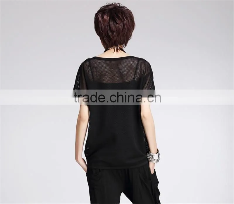 Fashion Womens Mesh Loose Blouse Tops Delicate Print Short Sleeve Summer Tee Shirts tshirts