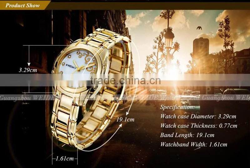 Kingsky KY054 Gold Plated Women Fashion Hand Watch for Girl