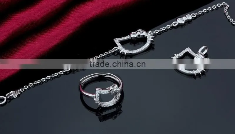 Cute cat shape jewelry for girl 925 sterling silver jewelry set