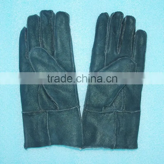 Machine made leather fur gloves women/men double face gloves KZ140039