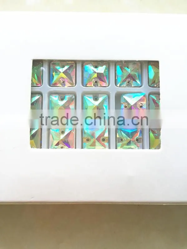 fancy super shine 10x10mm square shaped sew on stone with double hole for wedding dress