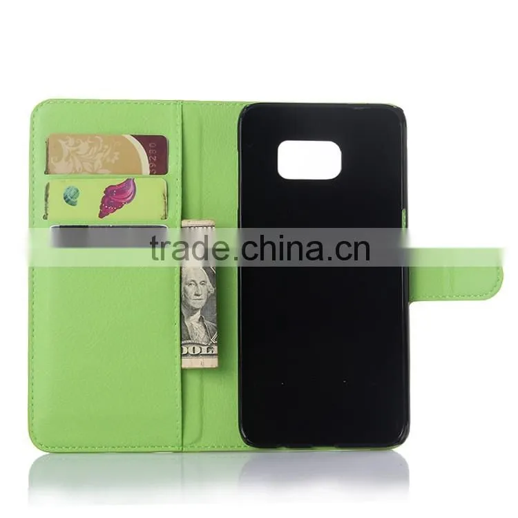 Hot Selling Ultra Thin Lichee PU Leather Case Wallet Folio Flip Cover for Samsung GALAXY S6 edge Plus