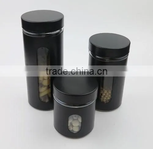 350ml Black Colored Iron Covered Glass Jar with Metal Screw Lid, Glass Coffee Jar